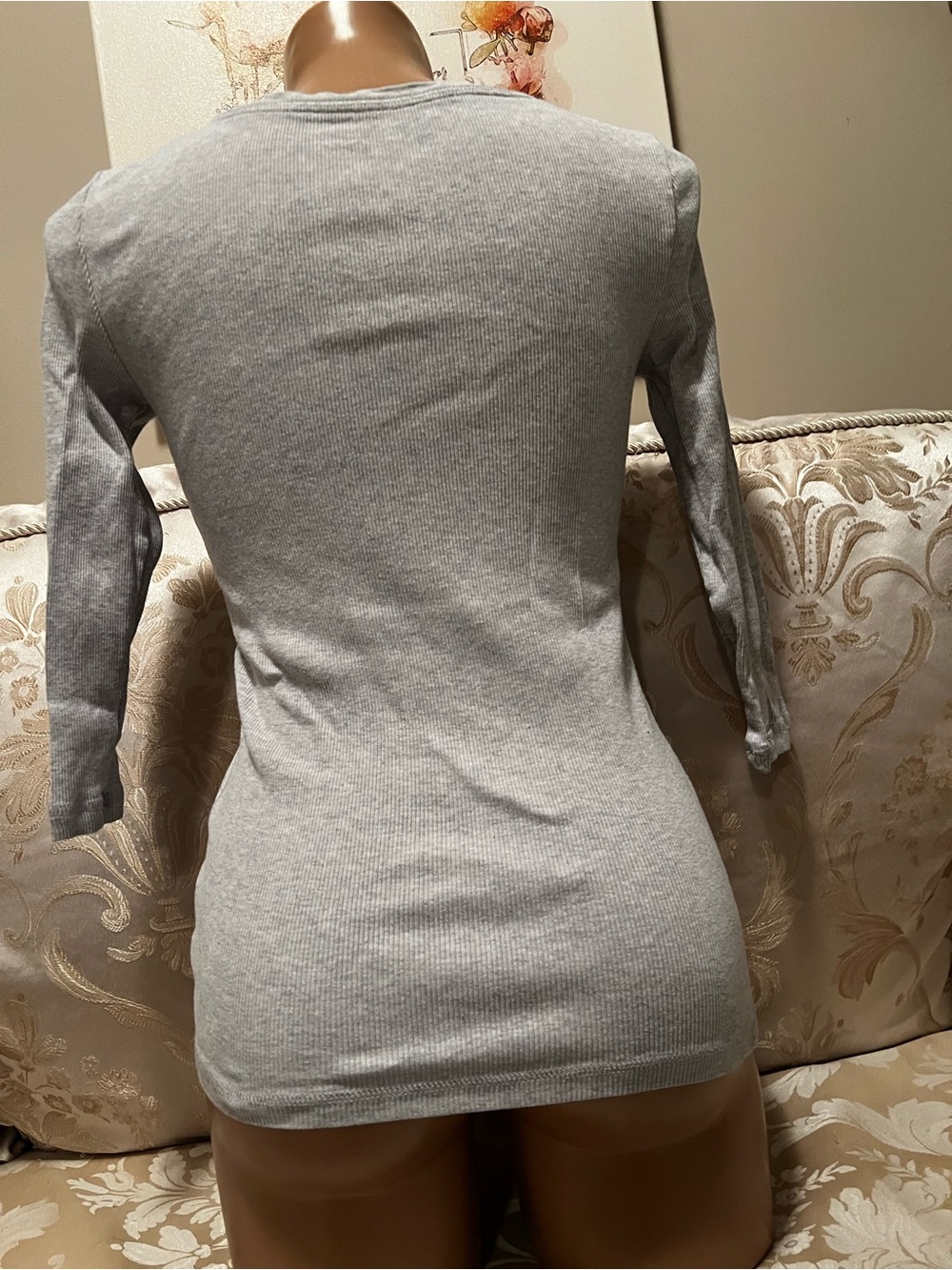 Light Gray Ribbed Top with Delicate Rhinestones & Beads - Picture 4 of 4